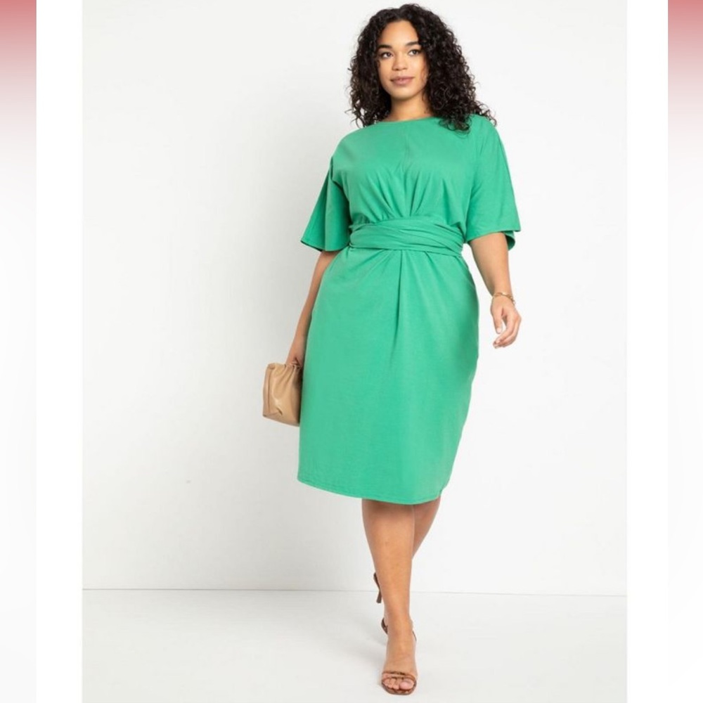 ELOQUII Cross Front Flutter Sleeve Dress 14 SOLD OUT color leprechaun green ☘️